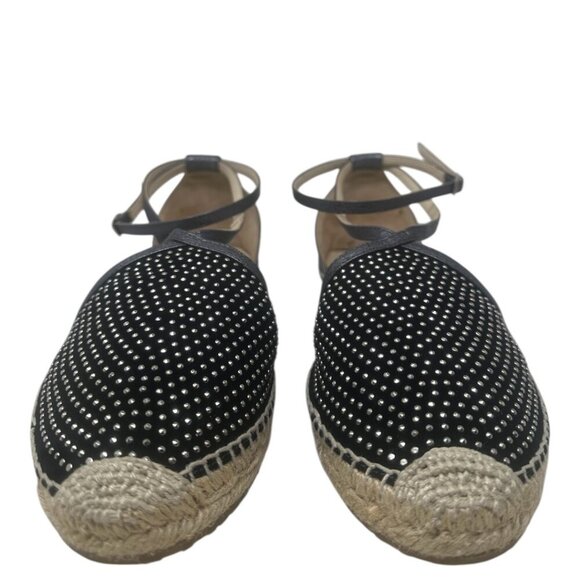 Jimmy Choo Donna Black Suede Silver Studded Espadrilles Flat Sandals 12 Boho - Picture 3 of 14